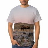 yanfind Adult Full Print T-shirts (men And Women) Dawn Landscape Sunset Desert Grass Park Travel Rock Outdoors Wild Bull
