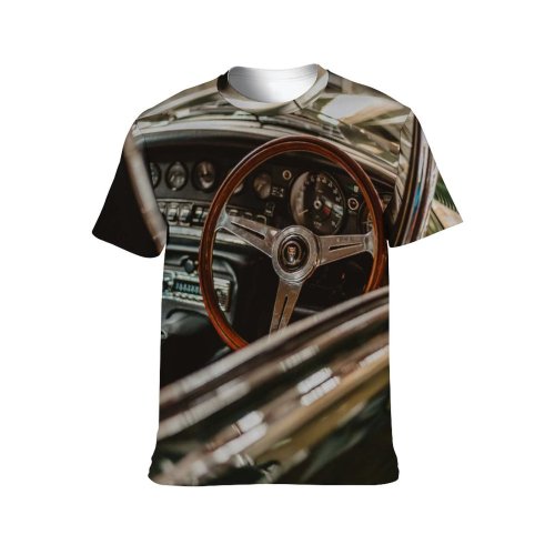 yanfind Adult Full Print T-shirts (men And Women) Vehicle Travel Chrome Speed Retro Drive Steering Wheel Dashboard Automotive Convertible