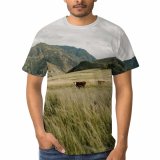 yanfind Adult Full Print T-shirts (men And Women) Landscape Field Summer Hill Farm Grass Travel Grassland Outdoors Cow Scenic