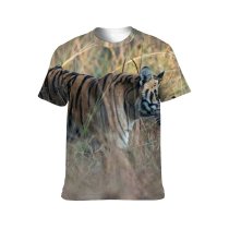 yanfind Adult Full Print T-shirts (men And Women) Grass Big Cat Outdoors Wild Hunter Jungle Safari Wildlife Danger Stripe