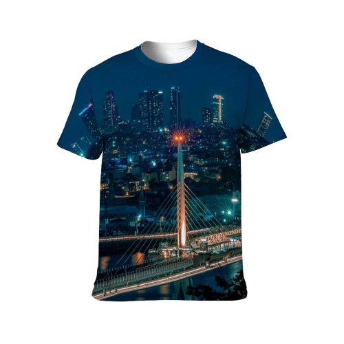 yanfind Adult Full Print T-shirts (men And Women) City Road Traffic Building Evening Architecture Travel Dusk Highway Urban