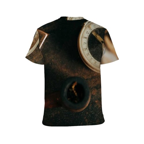 yanfind Adult Full Print T-shirts (men And Women) Compass Dial Flatlay From Above Iron Lighter Metal Overhead Retro Rough