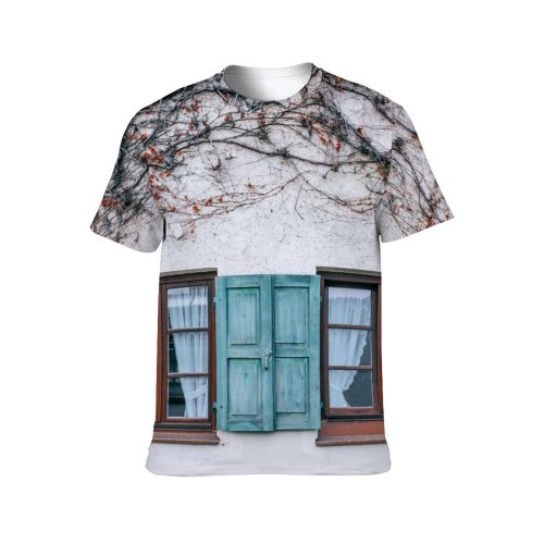 yanfind Adult Full Print T-shirts (men And Women) Apartment Architecture Bloom Branch Building Bunch Cement Construction Cottage Countryside Curtain