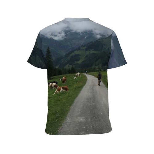 yanfind Adult Full Print T-shirts (men And Women) Asphalt Calm Cloud Cloudy Countryside Cow Daylight Daytime Field Flora Freedom