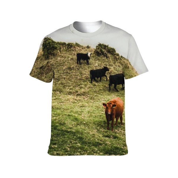 yanfind Adult Full Print T-shirts (men And Women) Landscape Field Agriculture Farm Grass Grassland Milk Bull Cow Rural Farmland
