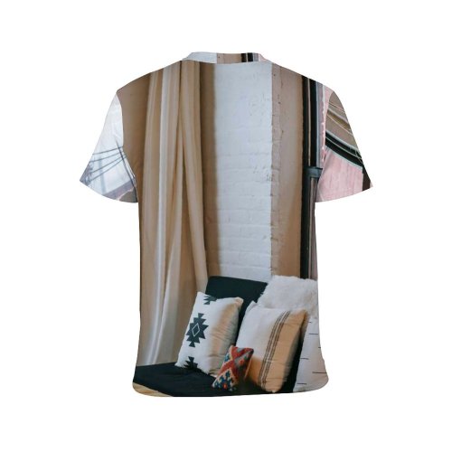 yanfind Adult Full Print T-shirts (men And Women) Apartment Bed Brick Wall Comfort Contemporary Corner Couch Cozy Curtain Cushion