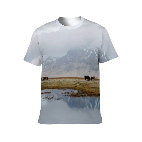 yanfind Adult Full Print T-shirts (men And Women) Snow Landscape Fog Farm Grass Lake Travel Outdoors Cow Cattle