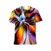 yanfind Adult Full Print T-shirts (men And Women) Art Summer Texture Abstract Flower Design Creativity Flora Beautiful Rainbow Coloring Vibrant