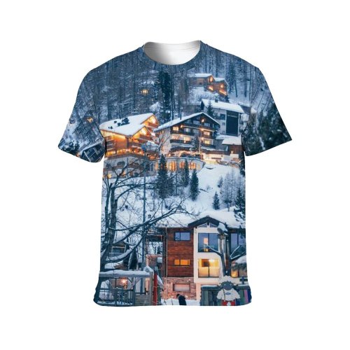 yanfind Adult Full Print T-shirts (men And Women) Building Calm Cottage Country Countryside Daytime Destination Dwell Freeze Frost Frozen Highland