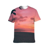 yanfind Adult Full Print T-shirts (men And Women) Beach Sunset Beautiful Golden Hawaii Oahu Palm Tree Pastel Ray Sunshine Light
