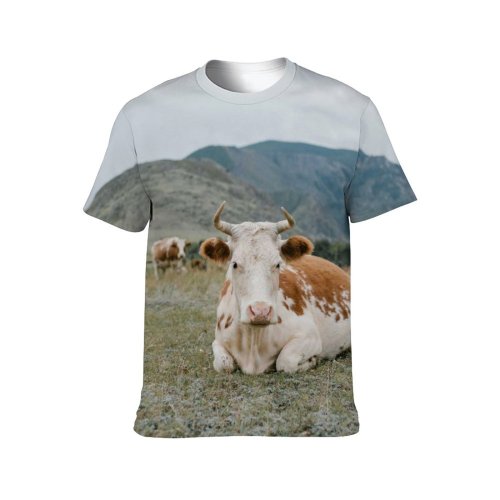 yanfind Adult Full Print T-shirts (men And Women) Landscape Field Countryside Agriculture Farm Grass Grassland Outdoors Cow Rural Pasture