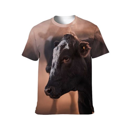 yanfind Adult Full Print T-shirts (men And Women) Farm Grass Milk Outdoors Bull Wildlife Calf Farmland Pasture Cattle Pastoral