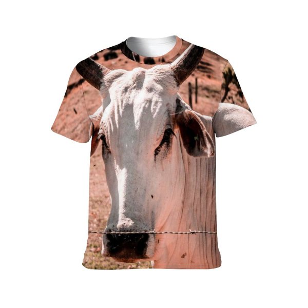 yanfind Adult Full Print T-shirts (men And Women) Countryside Agriculture Farm Milk Portrait Bull Cow Rural Farmland Pasture Horn Cattle