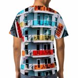 yanfind Adult Full Print T-shirts (men And Women) City Building Construction Architecture Window Balcony Apartment Outdoors Urban Family Facade