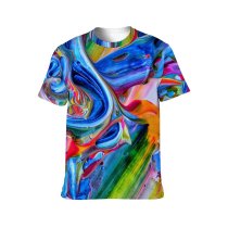 yanfind Adult Full Print T-shirts (men And Women) Design Creativity Mess Rainbow Coloring Artistic Stain Acrylic Canvas Visuals Motley