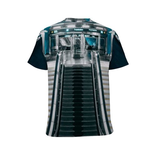 yanfind Adult Full Print T-shirts (men And Women) Vehicle Technology Architecture Travel Motion Outdoors Escalator Empty Perspective Futuristic