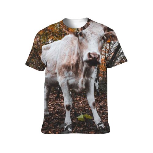 yanfind Adult Full Print T-shirts (men And Women) Landscape Field Winter Countryside Agriculture Farm Grass Park Tree Fall Bull Cow
