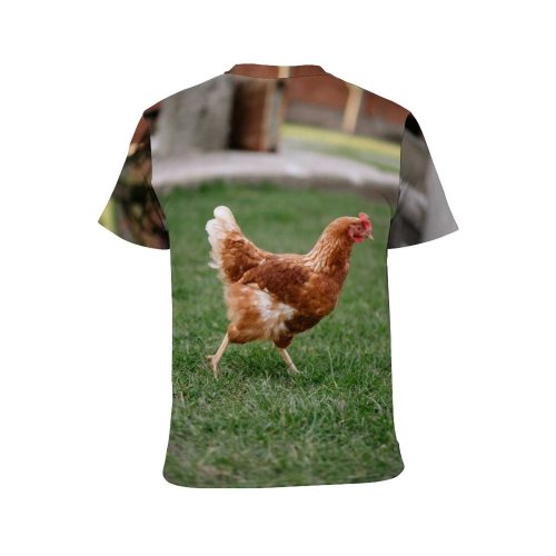 yanfind Adult Full Print T-shirts (men And Women) Bird Cute Farm Grass Lawn Chicken Beak Portrait Hen Outdoors Rural Feather