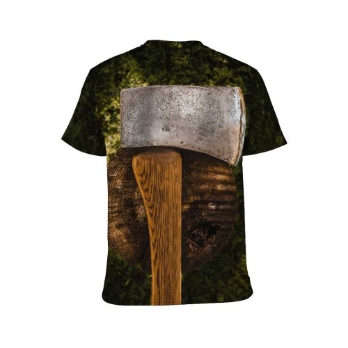 yanfind Adult Full Print T-shirts (men And Women) Axe Dark Grass Handle Iron Landscape Metal Outdoors Sharp Wood Wooden