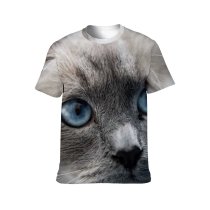 yanfind Adult Full Print T-shirts (men And Women) Eyes Cat Grey Pet Portrait Staring Whisker