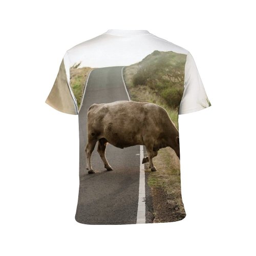 yanfind Adult Full Print T-shirts (men And Women) Road Landscape Field Summer Countryside Grass Travel Grassland Outdoors Cow Rural Country