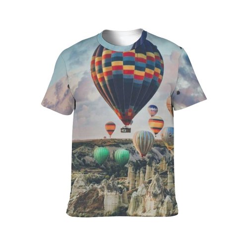 yanfind Adult Full Print T-shirts (men And Women) Dawn Landscape Sunset High Travel Adventure Outdoors Hot Balloon Recreation