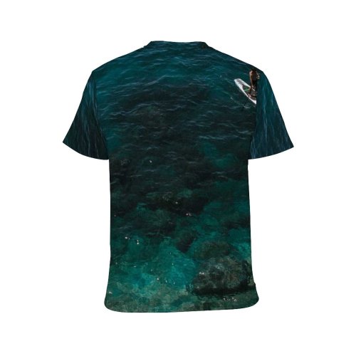 yanfind Adult Full Print T-shirts (men And Women) Aqua Breathtaking Bristly Daylight From Above High Highland Idyllic Marine Mount