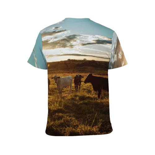 yanfind Adult Full Print T-shirts (men And Women) Cattle Cloudy Sky Countryside Cow Creature Dusk Evening Farm Farmland Fauna Field