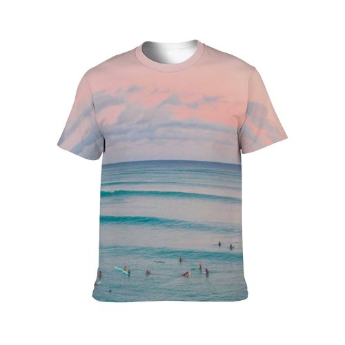 yanfind Adult Full Print T-shirts (men And Women) Beach Sunset Beautiful Scenery Drone Hawaii Island Oahu Ocean Paradise Pastel