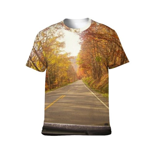 yanfind Adult Full Print T-shirts (men And Women) Lane Roads Fall Foliage Woods Straight Trees Autumn Spring