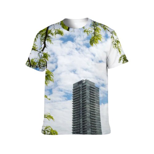 yanfind Adult Full Print T-shirts (men And Women) Architectural Design Architecture Building Exterior Futuristic Glass Growth High Landscape Leaves
