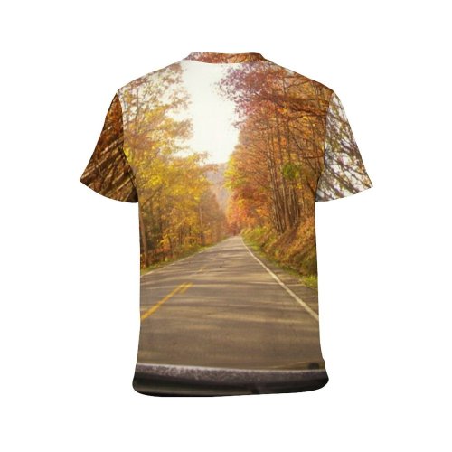 yanfind Adult Full Print T-shirts (men And Women) Lane Roads Fall Foliage Woods Straight Trees Autumn Spring