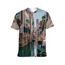 yanfind Adult Full Print T-shirts (men And Women) Architecture Boat Buildings Canal City Flower Pots Gondola Grand Historic Houses
