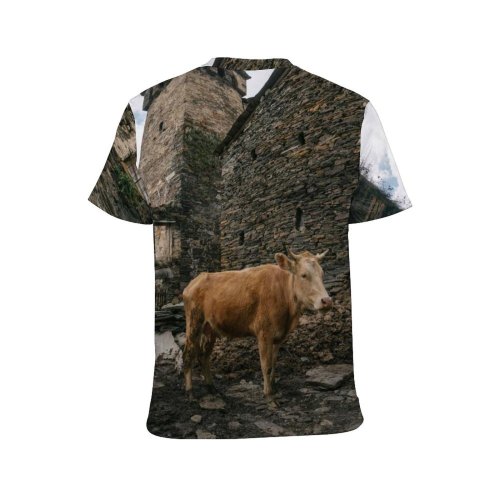 yanfind Adult Full Print T-shirts (men And Women) Architecture Building Cattle Concrete Countryside Cow Farm Home Rock Rural Stone