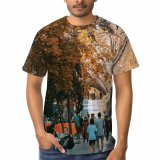 yanfind Adult Full Print T-shirts (men And Women) Wood Bench City Road Dawn Landscape Park Leaf Tree Fall Travel Outdoors
