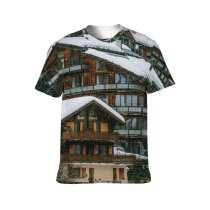 yanfind Adult Full Print T-shirts (men And Women) Alpine Alps Architecture Building Calm Cloudy Cottage Countryside Dwell Exterior Facade Fog