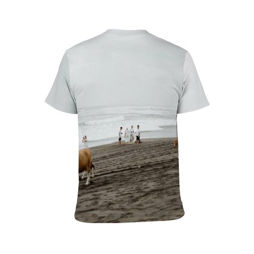 yanfind Adult Full Print T-shirts (men And Women) Sea Landscape Sunset Beach Sand Ocean Summer Travel Seashore Outdoors Bull Cow