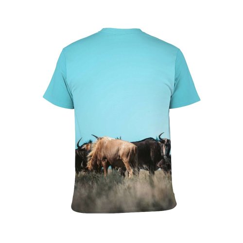yanfind Adult Full Print T-shirts (men And Women) Landscape Field Grass Outdoors Bull Cow Rural Safari Wildlife Farmland Horn