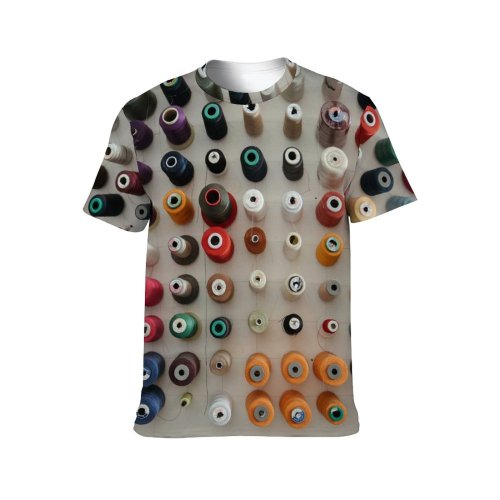 yanfind Adult Full Print T-shirts (men And Women) Bobbin Diversity Flatlay Organized Rainbow Reel Sewing Sorted Variety Yarn