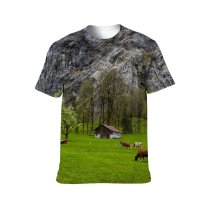 yanfind Adult Full Print T-shirts (men And Women) Calm Cattle Countryside Cow Creature Farm Farmland Fauna Feed Field Grassland Grassy