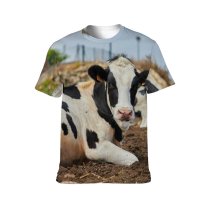 yanfind Adult Full Print T-shirts (men And Women) Countryside Agriculture Farm Grass Milk Portrait Cow Rural Calf Farmland Pasture Hay
