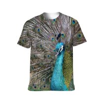 yanfind Adult Full Print T-shirts (men And Women) Bird Dancing Beak Exhibition Tropical Wildlife Feather Neck Turquoise Vibrant Tail Poultry