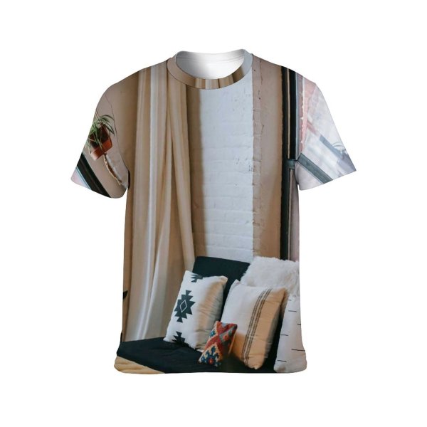 yanfind Adult Full Print T-shirts (men And Women) Apartment Bed Brick Wall Comfort Contemporary Corner Couch Cozy Curtain Cushion