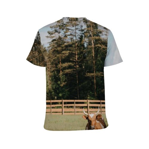 yanfind Adult Full Print T-shirts (men And Women) Cattle Cow Dairy Farm Farmland Field Landscape Lawn Meadow Outdoors Picturesque Rural