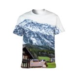 yanfind Adult Full Print T-shirts (men And Women) Architecture Breathtaking Calm Coniferous Cottage Countryside Dwell Exterior Field Forest Grassland Grassy