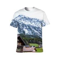 yanfind Adult Full Print T-shirts (men And Women) Architecture Breathtaking Calm Coniferous Cottage Countryside Dwell Exterior Field Forest Grassland Grassy