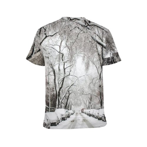 yanfind Adult Full Print T-shirts (men And Women) Blizzard Cars City Frost Road Season Snow Snowcapped Snowstorm Snowy Street Town