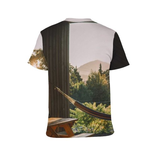 yanfind Adult Full Print T-shirts (men And Women) Architecture Bench Ceiling Colorful Contemporary Cottage Countryside Creative Design Empty Floor Greenery