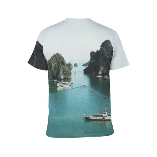 yanfind Adult Full Print T-shirts (men And Women) Bay Boats Dock Halong Lake Mountains Ocean Rocky Sea Ships