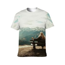 yanfind Adult Full Print T-shirts (men And Women) Bench Blonde Clouds Cloudy Daylight Female Girl High Idyllic Lady Landscape Mountains